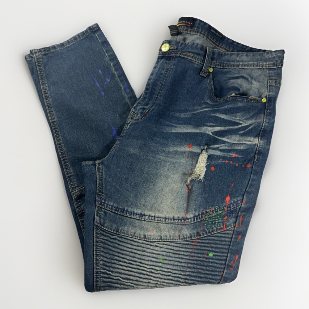 Switch Remarkable Jeans 40x32 Slim Taper Moto Distressed Paint